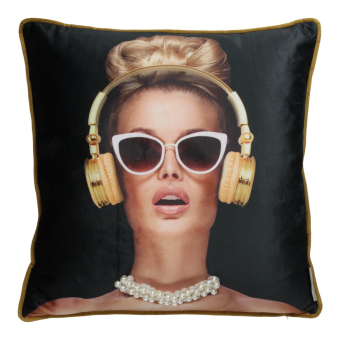 Kussen Lady Headphone met parels 45x45cm Kersten