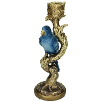 Kandelaar Vogel Blauw met Goud 25,5cm Kersten