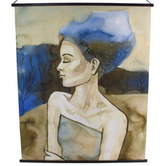 Wanddoek Fluweel Vrouw met Blauw 140x170cm Kersten