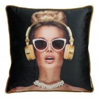 Kussen Lady Headphone met parels 45x45cm Kersten