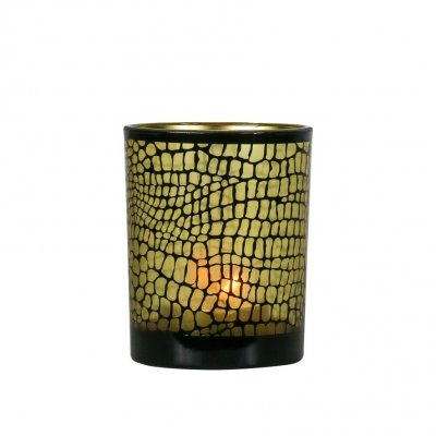 Waxinehouder Croco zwart/goud Medium